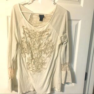 Gently used cream long sleeved shirt with lace
